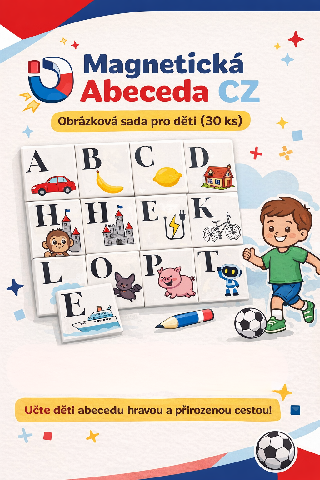 Magnetická Abeceda CZ – obrázková sada pro děti (30 ks)