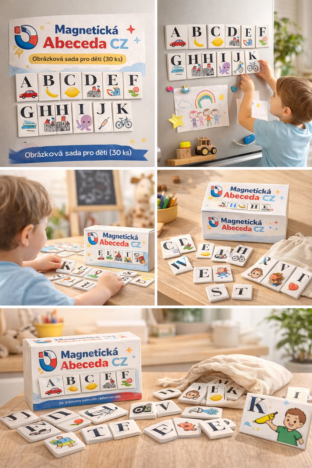 Magnetická Abeceda CZ – obrázková sada pro děti (30 ks)